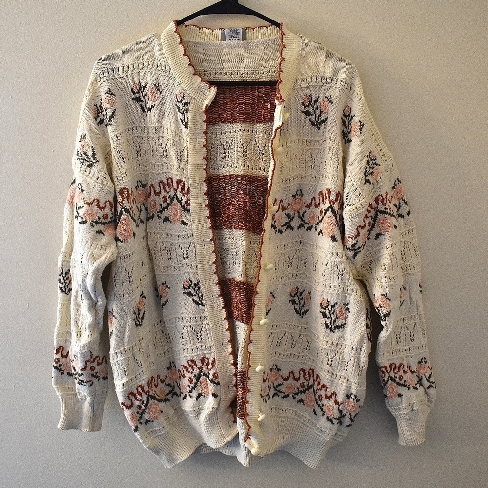 L- Enhance Vintage Floral Warm Cotton Australian Cardigan‎